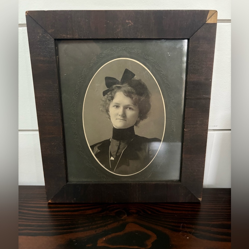Vintage Oval Framed Portrait Antique Edwardian Woman Cottage Decor